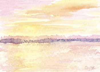 "Monona Sunset 1" by Charlene Zabawski, Madison  WI - Watercolor & wax